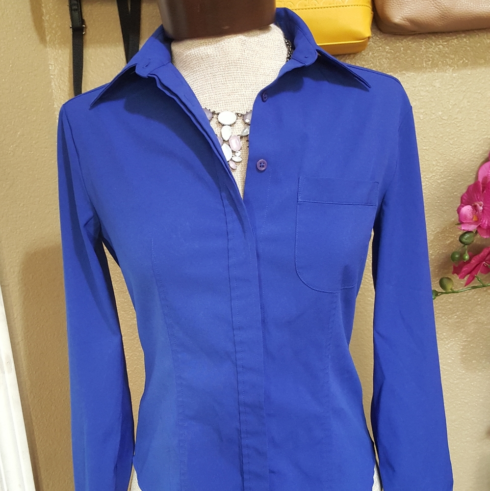 EXPRESS Royal Blue Button Down Blouse Size 1/2